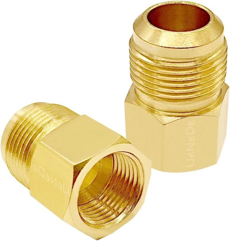 Uenede 2PCS Brass Coupler 5/8" Flare Female to 1/2" Flare Male Tube Gas Adapter Nipples Pipe Fittings Hose Connectors - Image 1